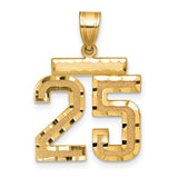 14k Yellow Gold Number 25 Pendant, Textured and Polished Finish, Unisex Milestone Charm
