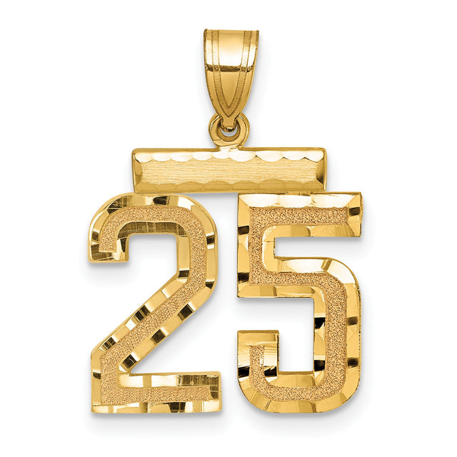 14k Yellow Gold Number 25 Pendant, Textured and Polished Finish, Unisex Milestone Charm