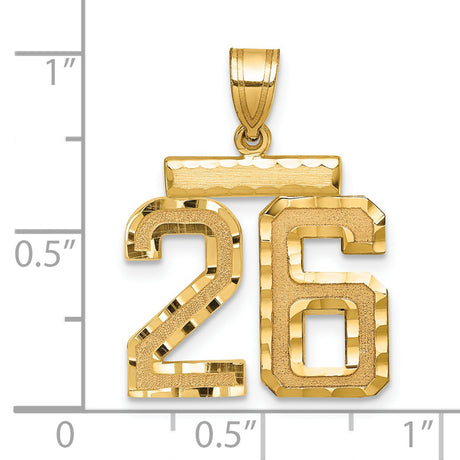14k Yellow Gold Number 26 Pendant, Textured and Polished Sports Charm for Men or Unisex