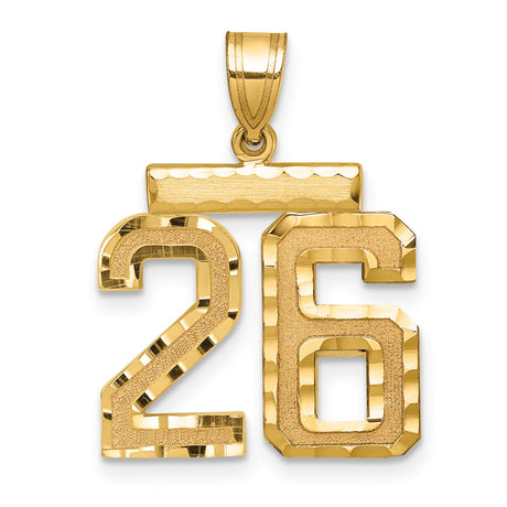 14k Yellow Gold Number 26 Pendant, Textured and Polished Sports Charm for Men or Unisex