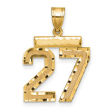 14k Yellow Gold Number 27 Pendant, High Polish Textured Sports Charm for Men and Women