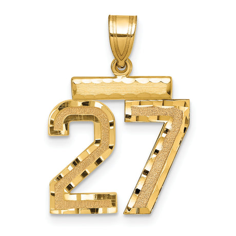 14k Yellow Gold Number 27 Pendant, High Polish Textured Sports Charm for Men and Women