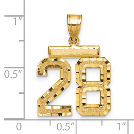 14k Yellow Gold Number 28 Pendant, Polished and Textured Numeric Charm for Unisex