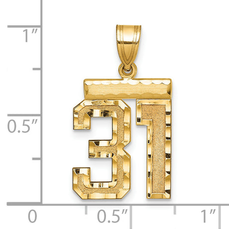 Medium Diamond-cut Number 31 Charm Pendant in Real 14k Yellow Gold