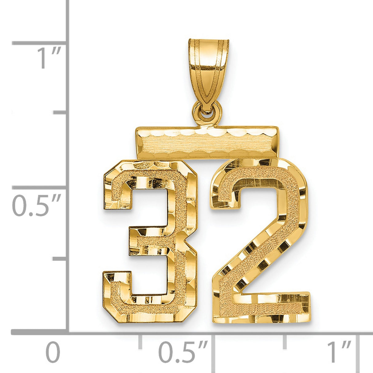14k Yellow Gold Number 32 Pendant, Polished and Textured Sports Charm for Men or Unisex