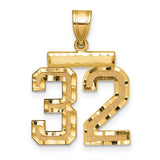14k Yellow Gold Number 32 Pendant, Polished and Textured Sports Charm for Men or Unisex