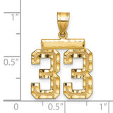14k Yellow Gold Number 33 Pendant, Bold Textured Sports Charm for Men or Unisex
