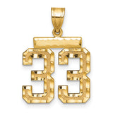 14k Yellow Gold Number 33 Pendant, Bold Textured Sports Charm for Men or Unisex