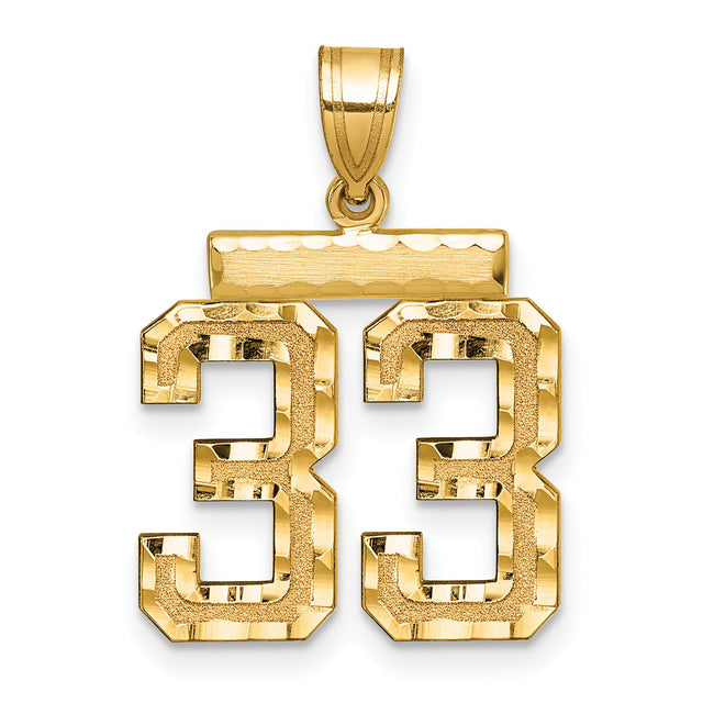 14k Yellow Gold Number 33 Pendant, Bold Textured Sports Charm for Men or Unisex