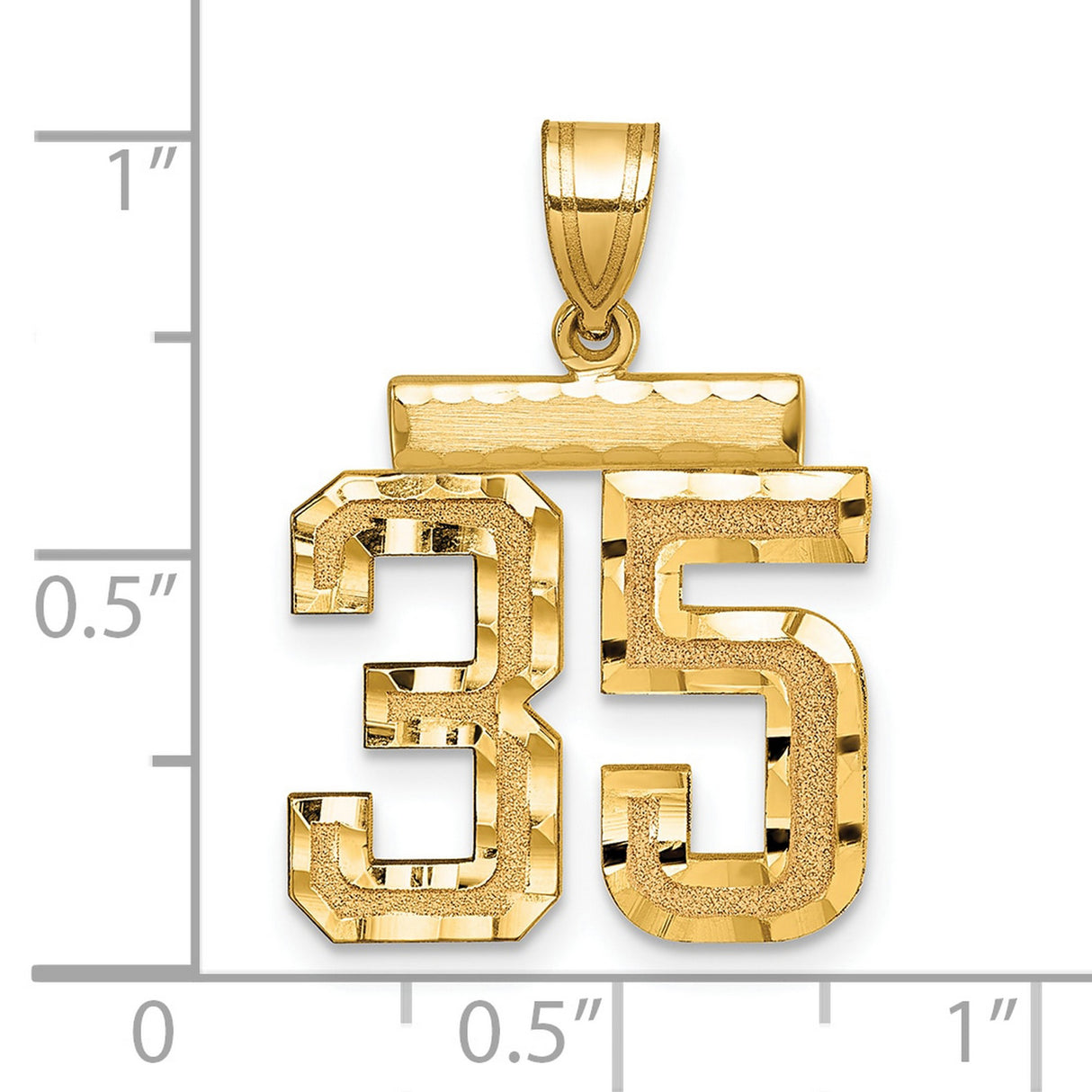 14k Yellow Gold Number 35 Pendant, Bold Textured Sports Charm for Men or Unisex Wear