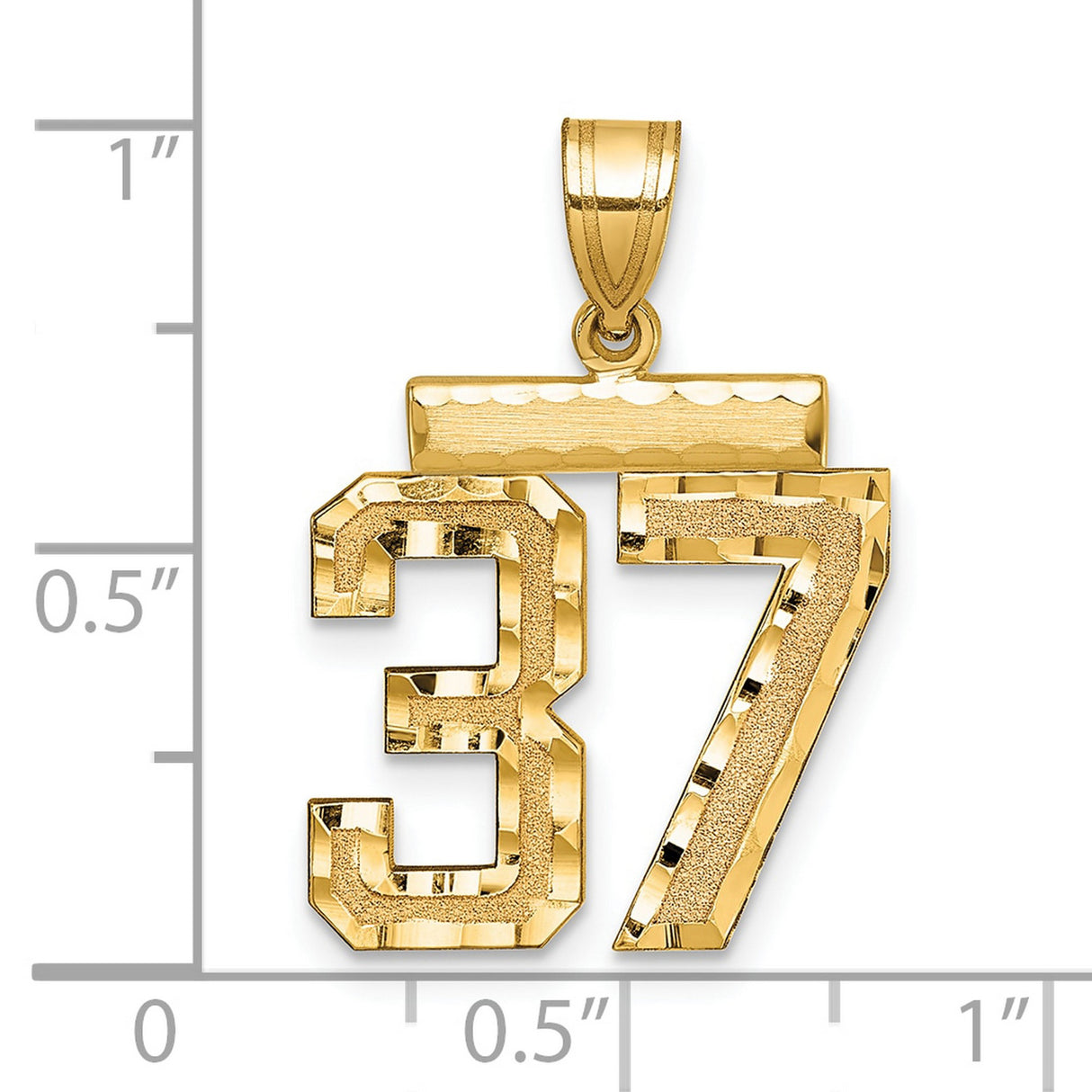 Medium Diamond-cut Number 37 Charm Pendant in Real 14k Yellow Gold
