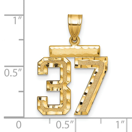 Medium Diamond-cut Number 37 Charm Pendant in Real 14k Yellow Gold