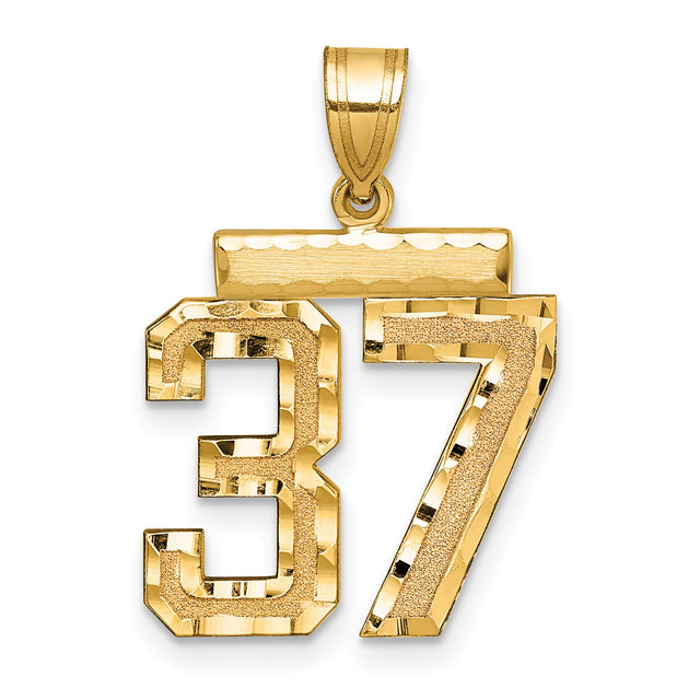 Medium Diamond-cut Number 37 Charm Pendant in Real 14k Yellow Gold