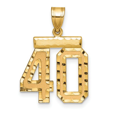 Medium Diamond-cut Number 40 Charm Pendant in Real 14k Yellow Gold