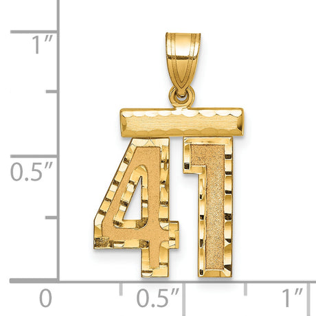 Medium Diamond-cut Number 41 Charm Pendant in Real 14k Yellow Gold