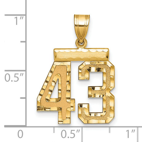 Medium Diamond-cut Number 43 Charm Pendant in Real 14k Yellow Gold
