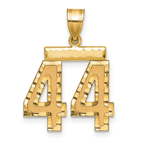 14k Yellow Gold Number 44 Pendant, Textured Edging, High Polish, Hip Hop Urban Style
