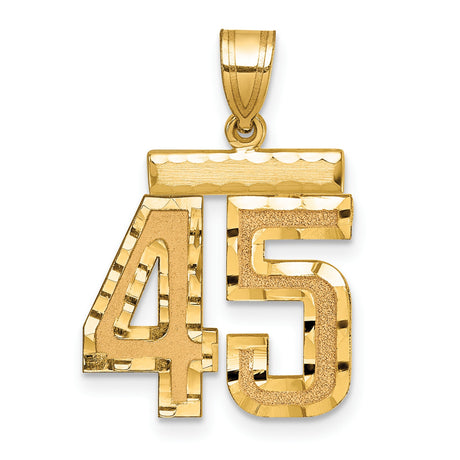 Medium Diamond-cut Number 45 Charm Pendant in Real 14k Yellow Gold