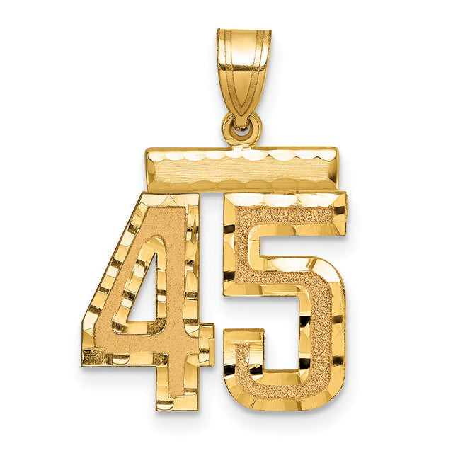 Medium Diamond-cut Number 45 Charm Pendant in Real 14k Yellow Gold