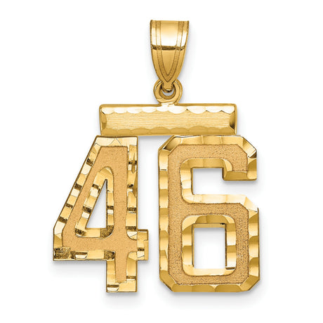Medium Diamond-cut Number 46 Charm Pendant in Real 14k Yellow Gold