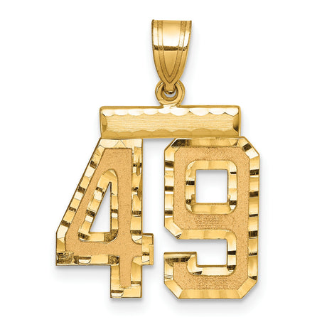 Medium Diamond-cut Number 49 Charm Pendant in Real 14k Yellow Gold