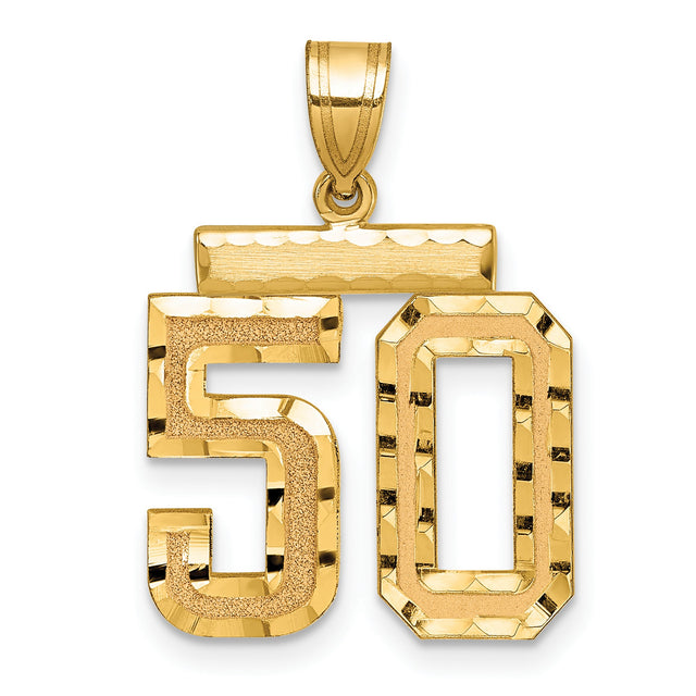 Medium Diamond-cut Number 50 Charm Pendant in Real 14k Yellow Gold