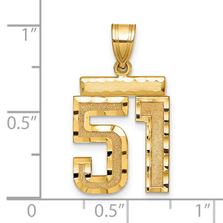 Medium Diamond-cut Number 51 Charm Pendant in Real 14k Yellow Gold