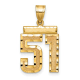 Medium Diamond-cut Number 51 Charm Pendant in Real 14k Yellow Gold