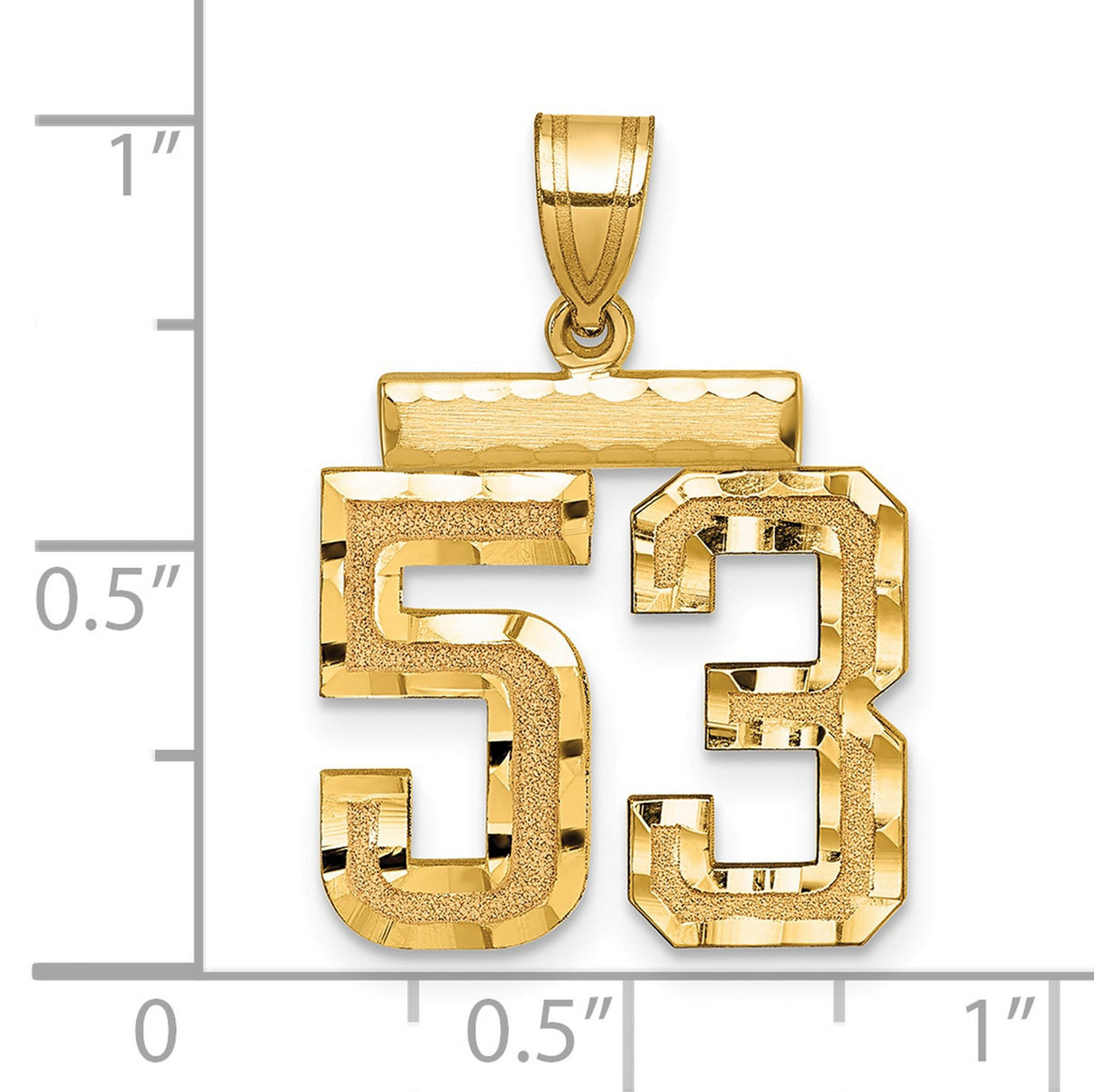 Medium Diamond-cut Number 53 Charm Pendant in Real 14k Yellow Gold