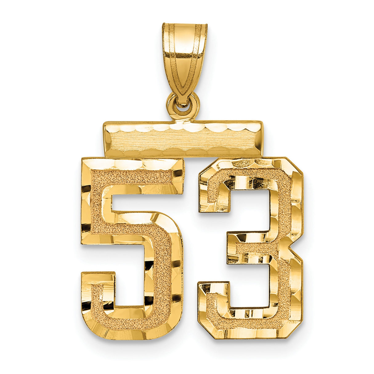 Medium Diamond-cut Number 53 Charm Pendant in Real 14k Yellow Gold