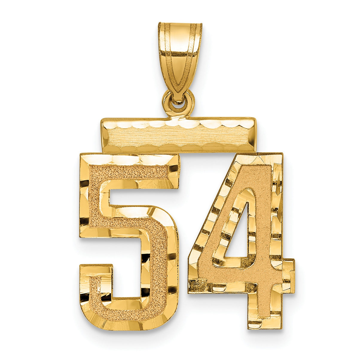 14k Yellow Gold Number 54 Pendant, Textured and Polished Sports Tribute Charm for Men or Unisex