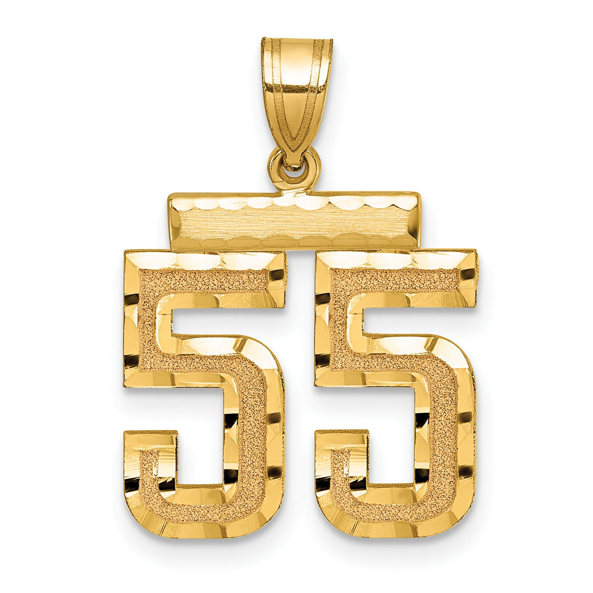 14k Yellow Gold Number 55 Pendant, Textured and Polished Sports Jersey Charm for Men or Unisex