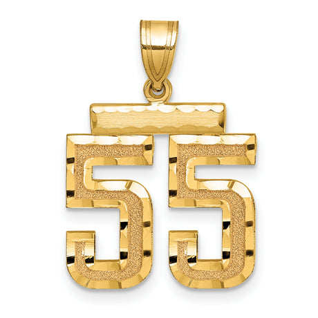 14k Yellow Gold Number 55 Pendant, Textured and Polished Sports Jersey Charm for Men or Unisex