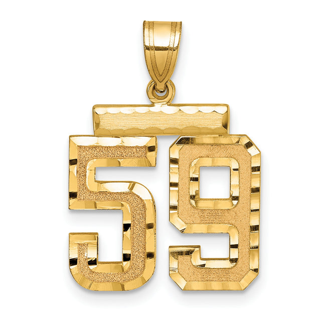Medium Diamond-cut Number 59 Charm Pendant in Real 14k Yellow Gold