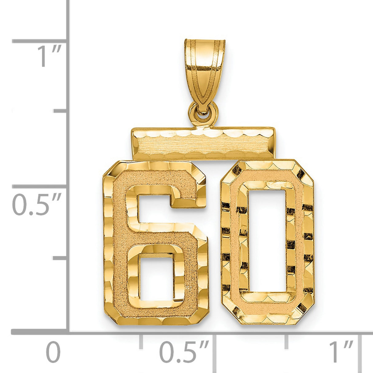 Medium Diamond-cut Number 60 Charm Pendant in Real 14k Yellow Gold