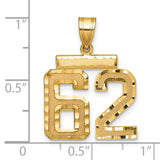 Medium Diamond-cut Number 62 Charm Pendant in Real 14k Yellow Gold