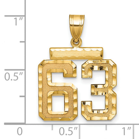 Medium Diamond-cut Number 63 Charm Pendant in Real 14k Yellow Gold