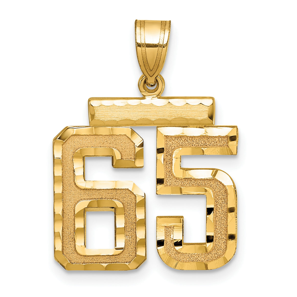 Medium Diamond-cut Number 65 Charm Pendant in Real 14k Yellow Gold