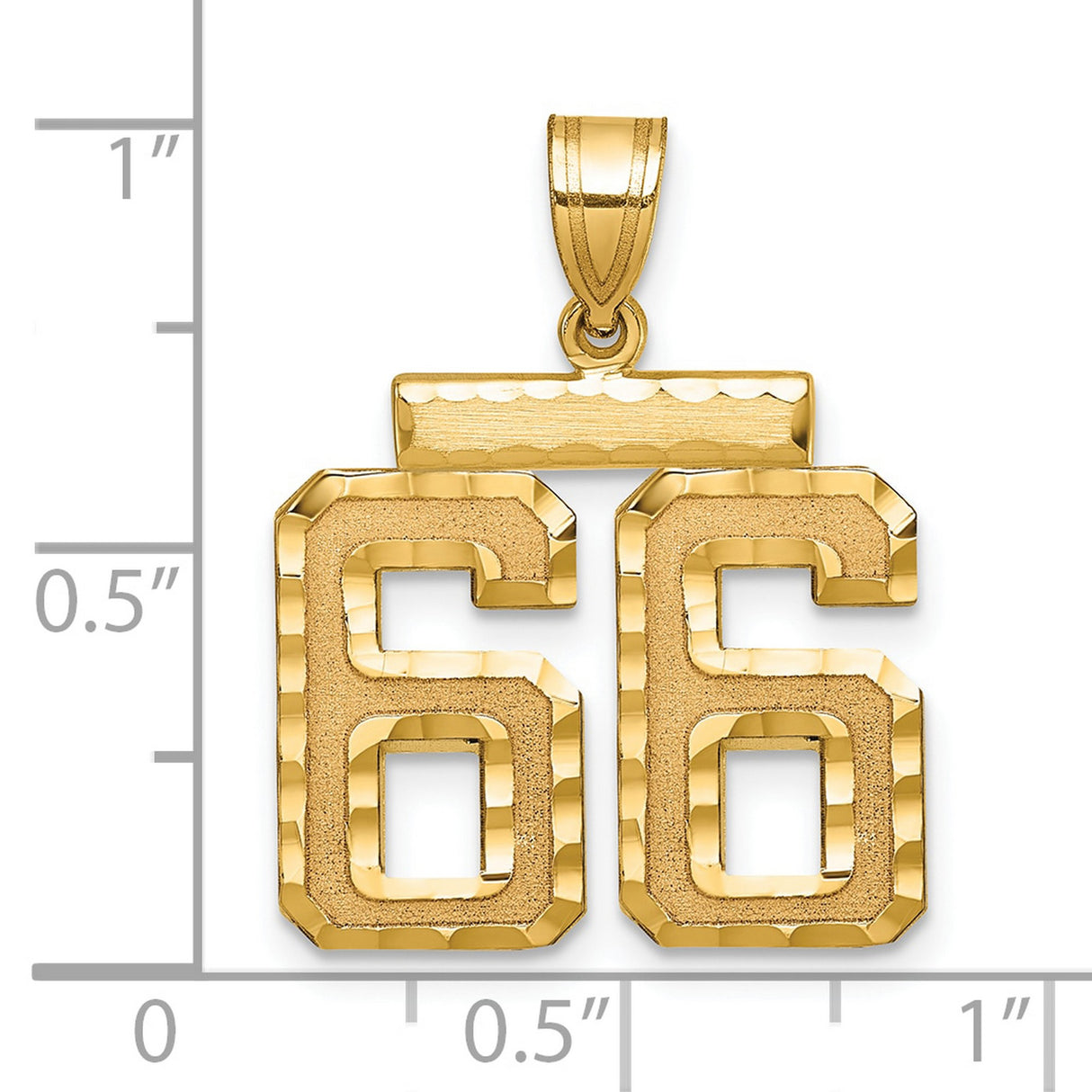 Medium Diamond-cut Number 66 Charm Pendant in Real 14k Yellow Gold