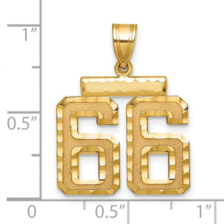 Medium Diamond-cut Number 66 Charm Pendant in Real 14k Yellow Gold