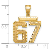 Medium Diamond-cut Number 67 Charm Pendant in Real 14k Yellow Gold