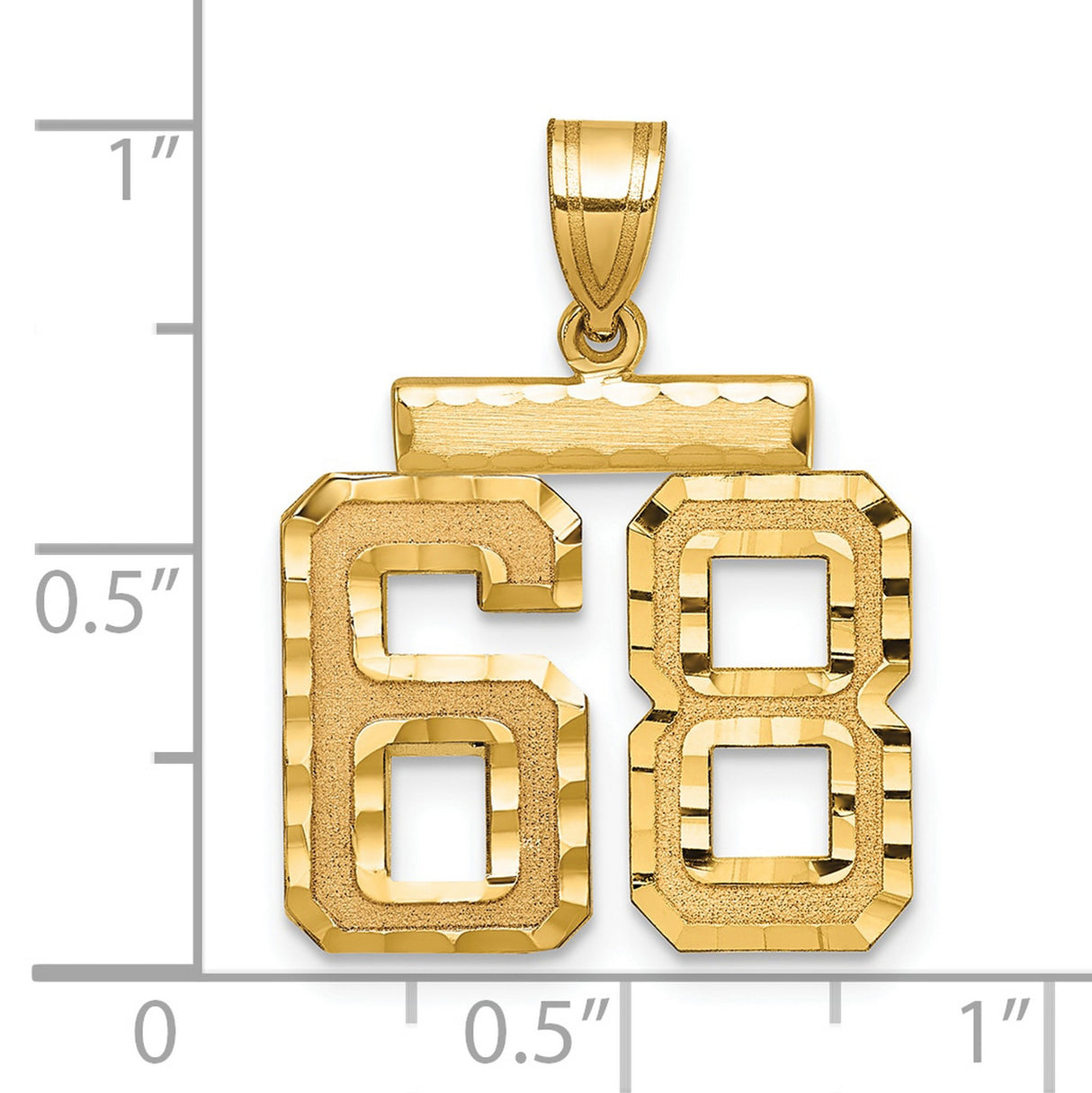 Medium Diamond-cut Number 68 Charm Pendant in Real 14k Yellow Gold