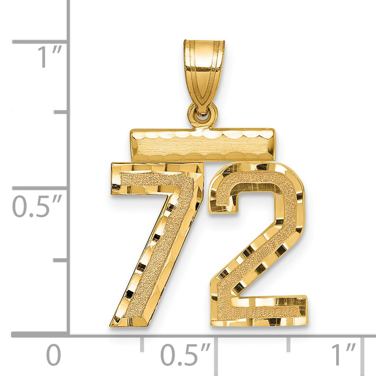Medium Diamond-cut Number 72 Charm Pendant in Real 14k Yellow Gold