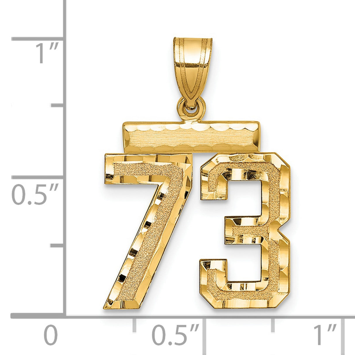Medium Diamond-cut Number 73 Charm Pendant in Real 14k Yellow Gold