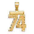 14k Yellow Gold Number 74 Pendant, Textured and Polished Finish, Jersey Style Charm for Men or Unisex