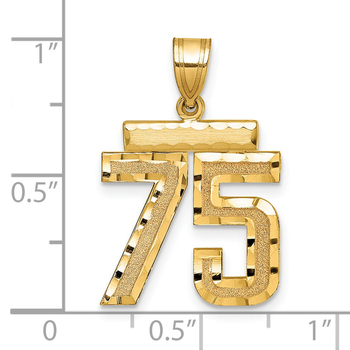 Medium Diamond-cut Number 75 Charm Pendant in Real 14k Yellow Gold