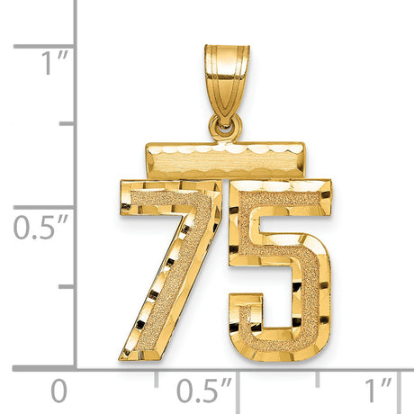 Medium Diamond-cut Number 75 Charm Pendant in Real 14k Yellow Gold