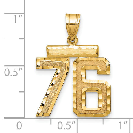 Medium Diamond-cut Number 76 Charm Pendant in Real 14k Yellow Gold