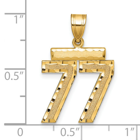 14k Yellow Gold Number 77 Pendant, Double Seven Design, Textured and Polished Finish, Mens Numerology Charm