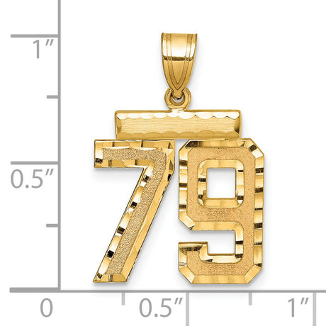 Medium Diamond-cut Number 79 Charm Pendant in Real 14k Yellow Gold